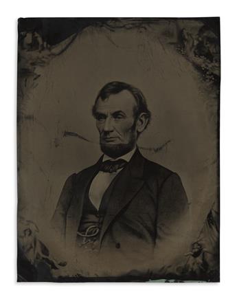(PHOTOGRAPHY.) Buttre-Momberger 1865 engraving of Lincoln, with a tintype copy.